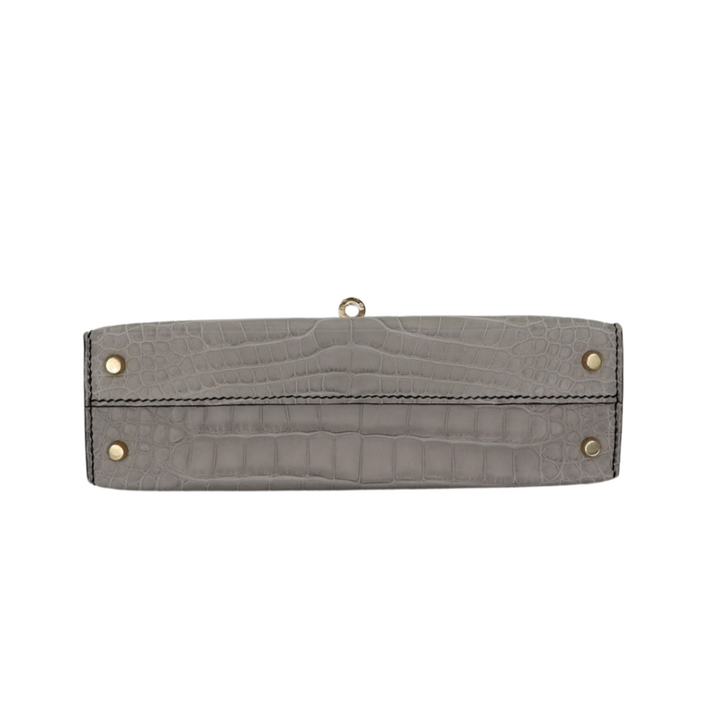 Hermès Kelly II Sellier Mini HSS Gris Perle/Black Matte Alligator Permabrass Hardware