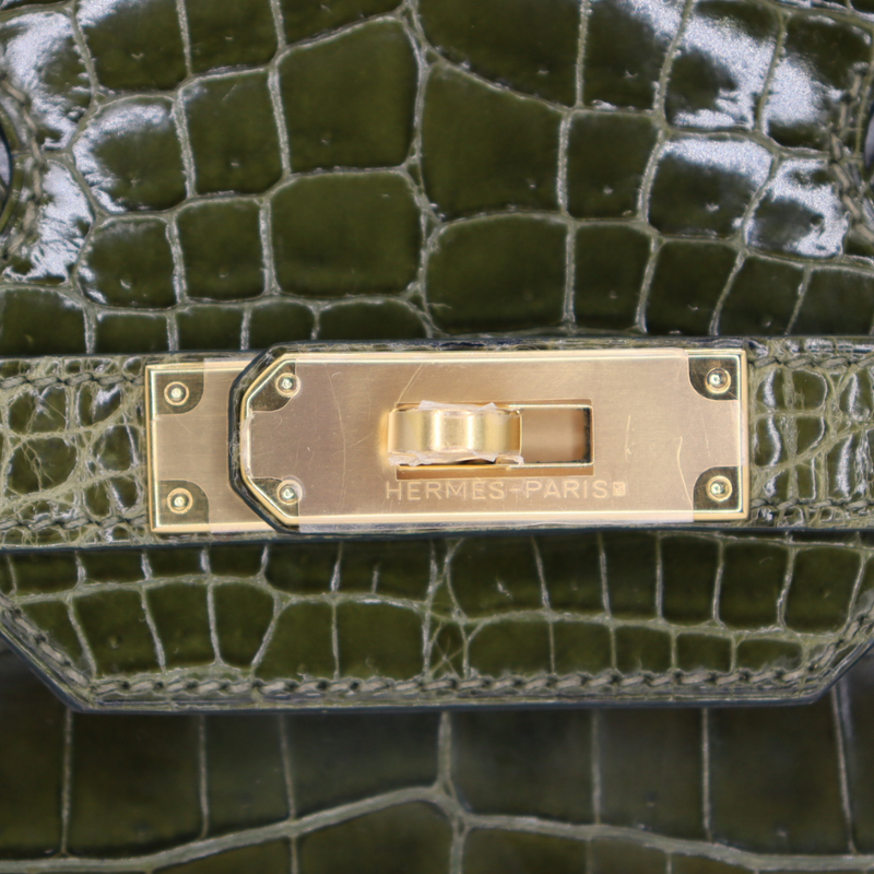 Hermès 30cm Birkin Vert Olive Shiny Niloticus Crocodile Gold Hardware