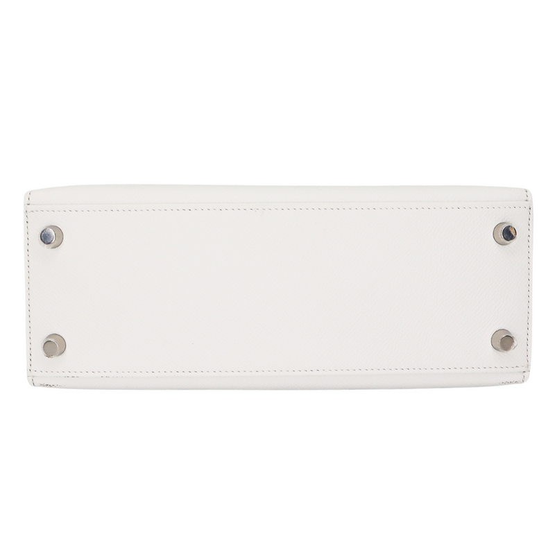 Hermès 25cm Kelly Sellier White Epsom Leather Palladium Hardware