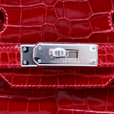 Hermès 30cm Birkin Braise Shiny Porosus Crocodile Palladium Hardware