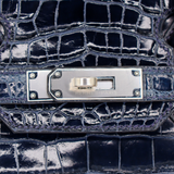 Hermès 30cm Birkin Bleu Marine Shiny Porosus Crocodile Palladium Hardware