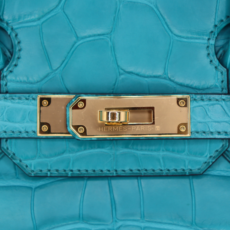 Hermès 30cm Birkin Bleu Paon Matte Alligator Gold Hardware