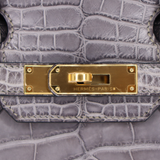 Hermès 30cm Birkin Gris de Paris Matte Alligator Gold Hardware