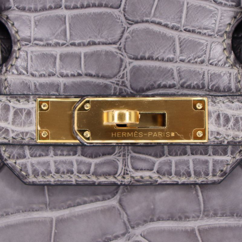 Hermès 30cm Birkin Gris de Paris Matte Alligator Gold Hardware