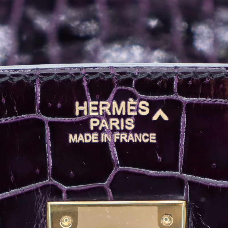 Hermès 30cm Birkin Amethyst Shiny Porosus Crocodile Gold Hardware