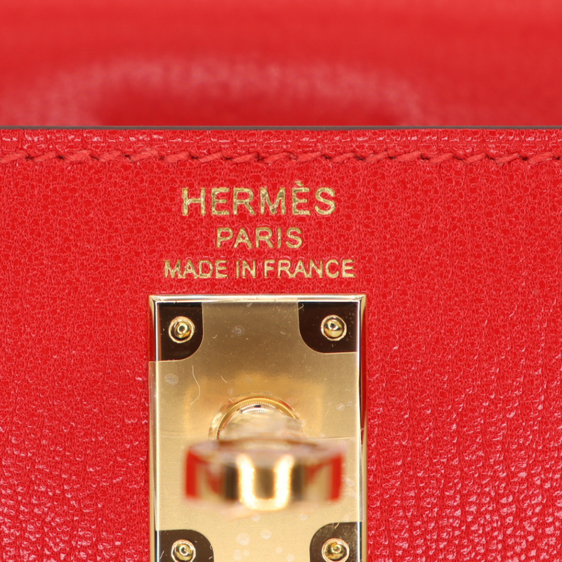 Hermès 25cm Kelly Sellier Rouge De Coeur Chèvre Leather Gold Hardware