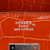 Hermès 30cm Birkin Orange Shiny Porosus Crocodile Palladium Hardware