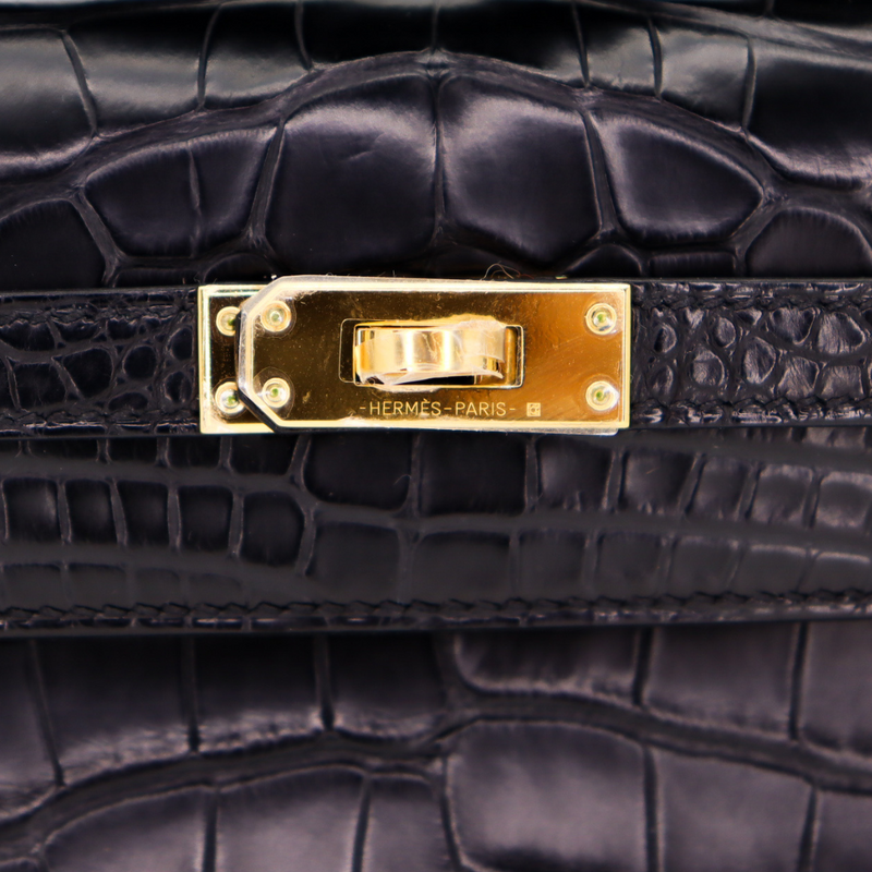 Hermès Kelly Pochette Black Matte Alligator Gold Hardware