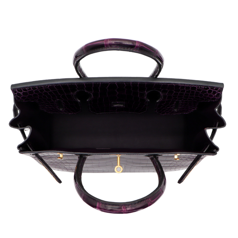 Hermès 30cm Birkin Amethyst Shiny Porosus Crocodile Gold Hardware