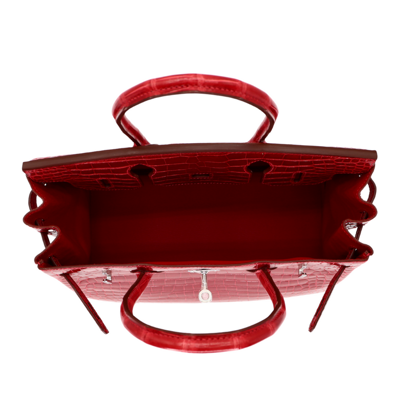 Hermès 30cm Birkin Braise Shiny Porosus Crocodile Palladium Hardware