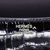 Hermès 24cm Constance Black Shiny Porosus Crocodile Rose Gold Hardware