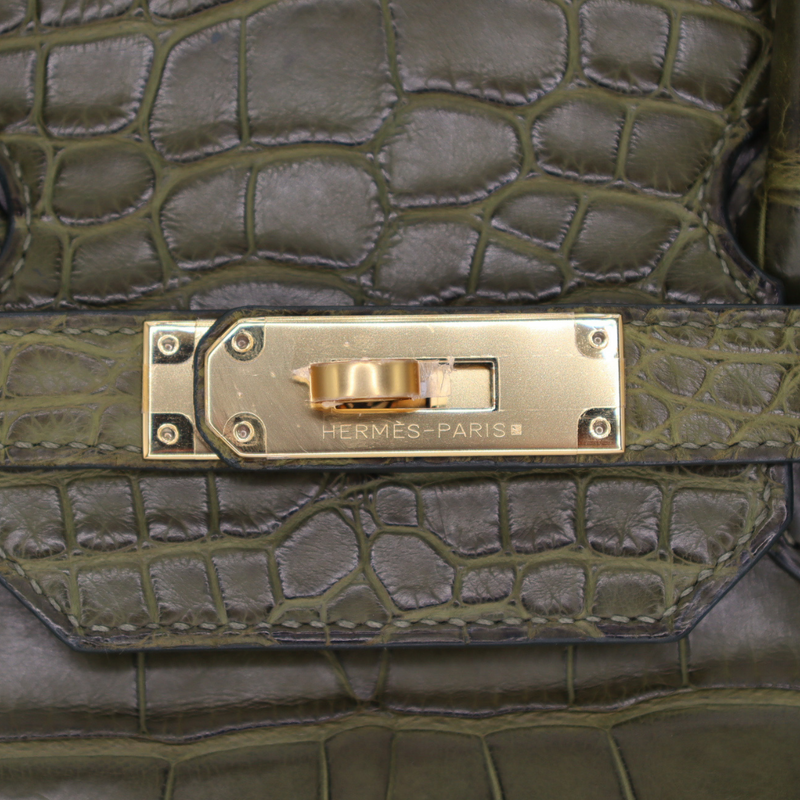 Hermès 35cm Birkin Olive Matte Alligator Gold Hardware