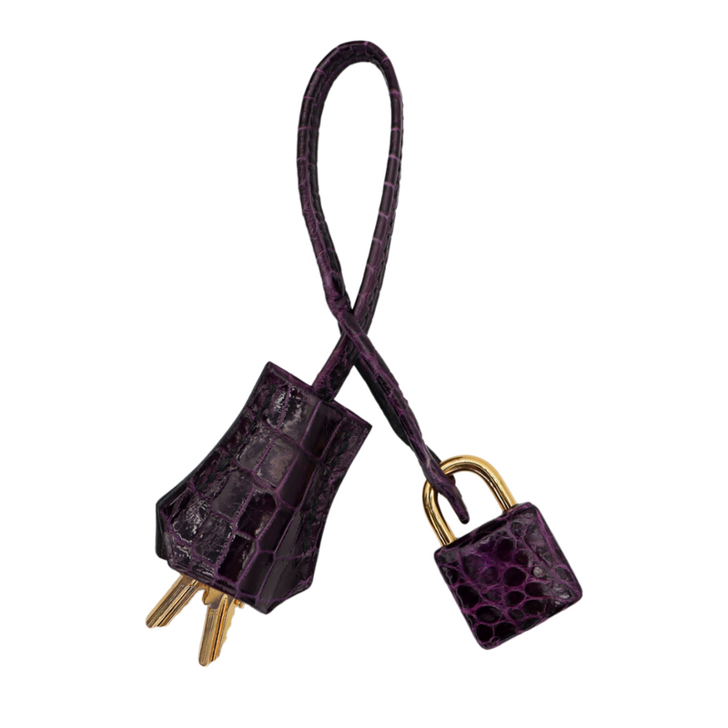 Hermès 30cm Birkin Amethyst Shiny Porosus Crocodile Gold Hardware