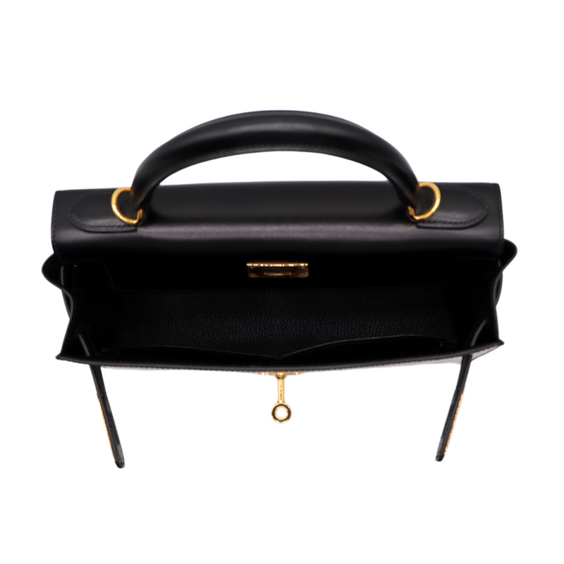 Hermès 28cm Kelly Sellier Black Box Calf Leather Gold Hardware