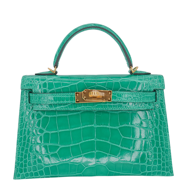 Hermès Kelly II Sellier Mini Vert Jade Shiny Alligator Gold Hardware