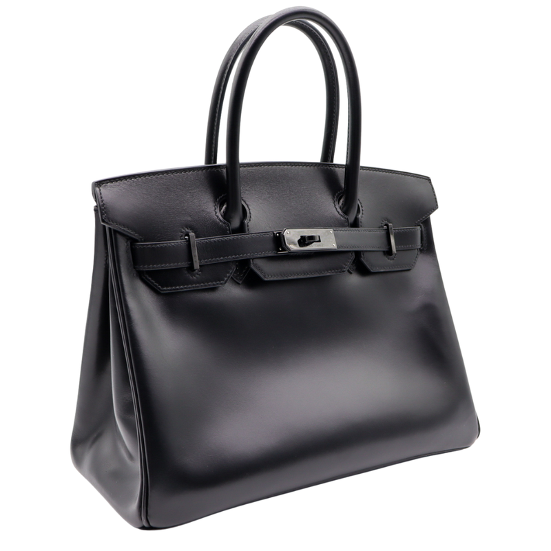 Hermès 30cm Birkin So Black Box Calf Leather Ruthenium Hardware