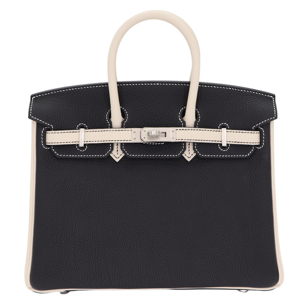 Hermès 25cm Birkin HSS Black/Craie Togo Leather Brushed Palladium Hardware