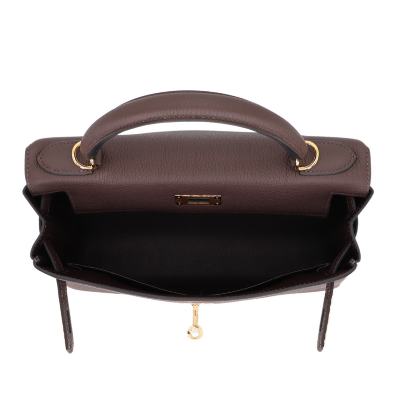 Hermès 28cm Kelly Retourne Chocolate Togo Leather Gold Hardware