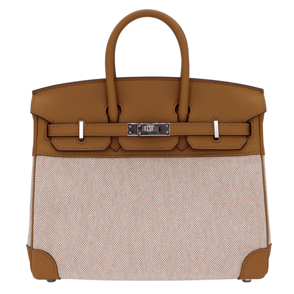 Hermès 25cm Birkin Biscuit Toile/Swift Leather Palladium Hardware