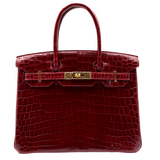 Hermès 30cm Birkin Bordeaux Shiny Niloticus Crocodile Gold Hardware