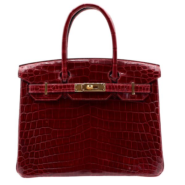 Hermès 30cm Birkin Bordeaux Shiny Niloticus Crocodile Gold Hardware