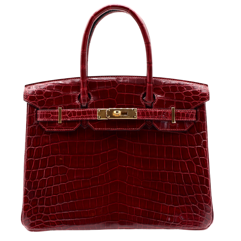 Hermès 30cm Birkin Bordeaux Shiny Niloticus Crocodile Gold Hardware