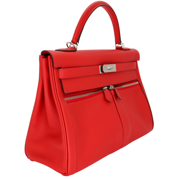 Hermès 32cm Kelly Lakis Retourne Vermillon Palladium Hardware