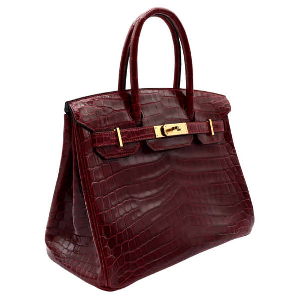 Hermès 30cm Birkin Bordeaux Shiny Niloticus Crocodile Gold Hardware