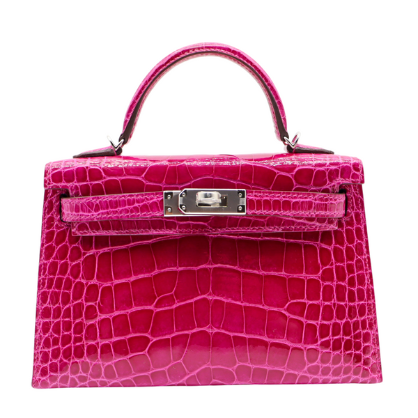 Hermès Kelly II Sellier Mini Rose Poupre Shiny Alligator Palladium Hardware