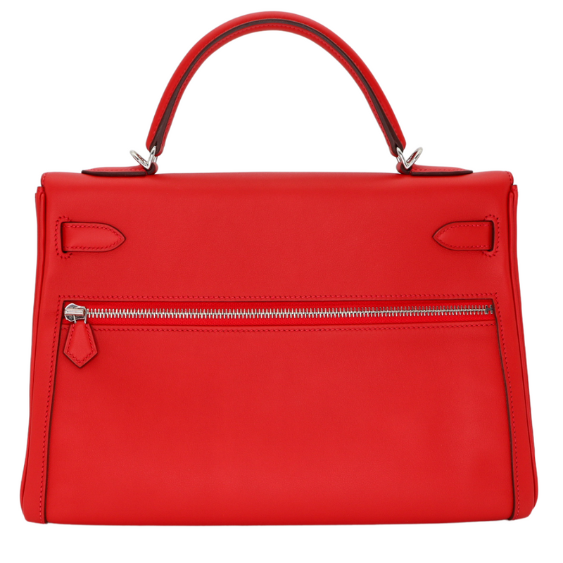 Hermès 32cm Kelly Lakis Retourne Vermillon Palladium Hardware
