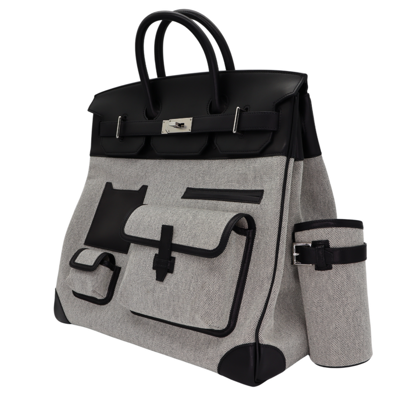 Hermès 40cm HAC Cargo Black (Noir) Toile/Evercalf Leather Palladium Hardware