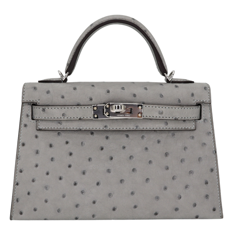 Hermès Kelly II Sellier Mini Bleu Glacier Ostrich Palladium Hardware