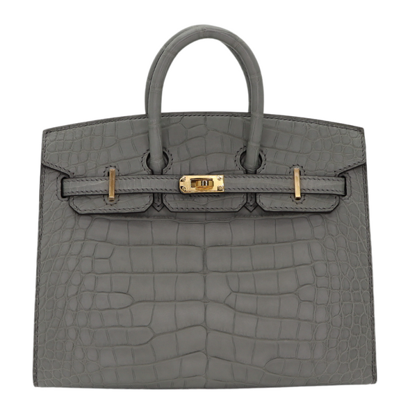 Hermès 20cm Birkin Sellier Gris Cement Matte Alligator Gold Hardware