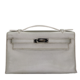 Hermès Kelly Pochette Silver Metallic Swift Leather Palladium Hardware