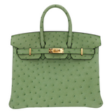 Hermès 25cm Birkin Vert Criquet Ostrich Gold Hardware