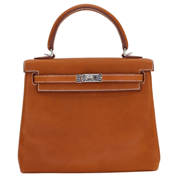 Hermès 25cm Kelly Retourne Fauve Barenia Faubourg Leather Palladium Hardware