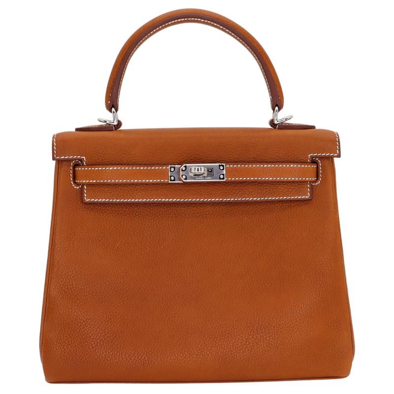 Hermès 25cm Kelly Retourne Fauve Barenia Faubourg Leather Palladium Hardware