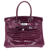 Hermès 30cm Birkin Amethyst Shiny Porosus Crocodile Palladium Hardware