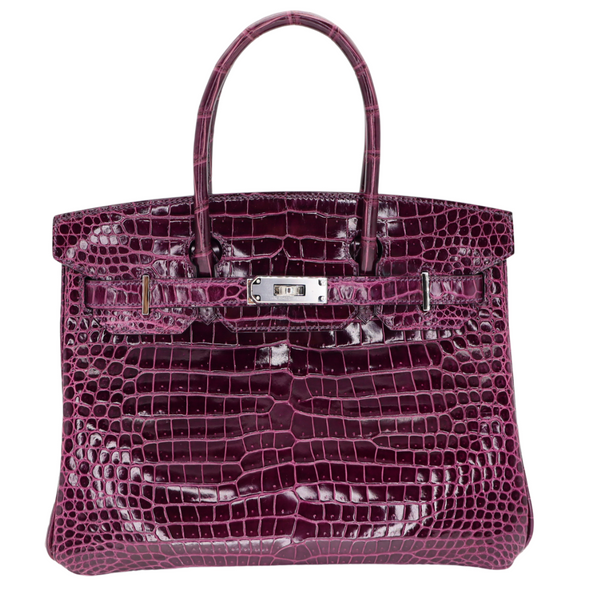 Hermès 30cm Birkin Amethyst Shiny Porosus Crocodile Palladium Hardware