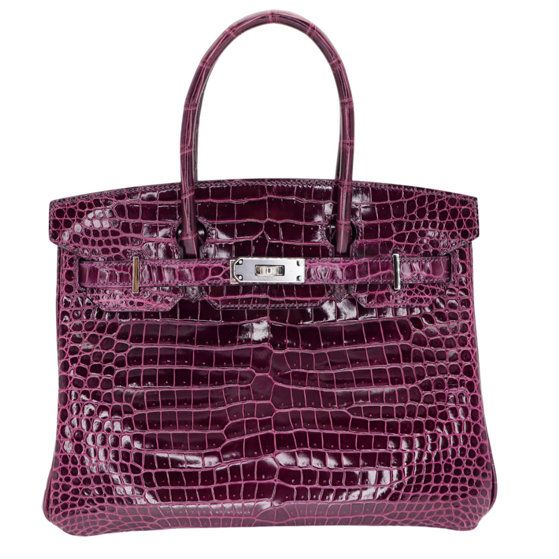 Hermès 30cm Birkin Amethyst Shiny Porosus Crocodile Palladium Hardware