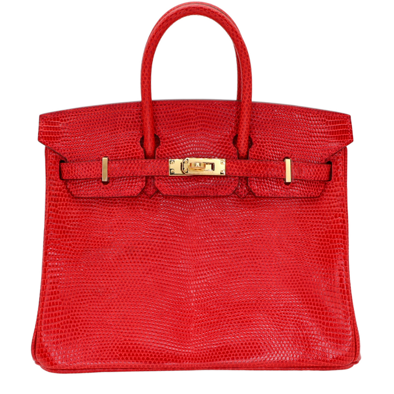 Hermès 25cm Birkin Rouge Exotic Lizard Gold Hardware