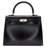 Hermès 25cm Kelly Sellier Black Box Calf Leather Palladium Hardware