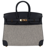 Hermès 25cm Birkin Gris Misty Toile/Swift Leather Permabrass Hardware