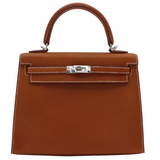 Hermès 25cm Kelly Sellier Fauve Barenia Palladium Hardware