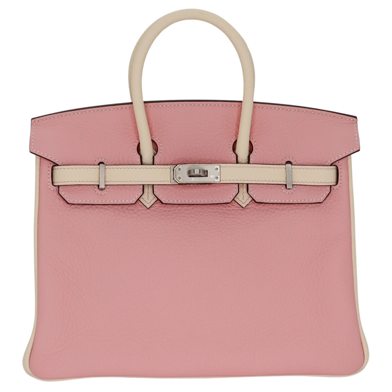 Hermès 25cm Birkin HSS Rose Sakura/Nata Clemence Leather Brushed Palladium Hardware