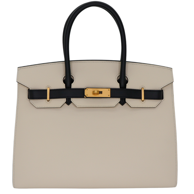 Hermès 30cm Birkin Sellier HSS Craie/Black Epsom Leather Brushed Gold Hardware