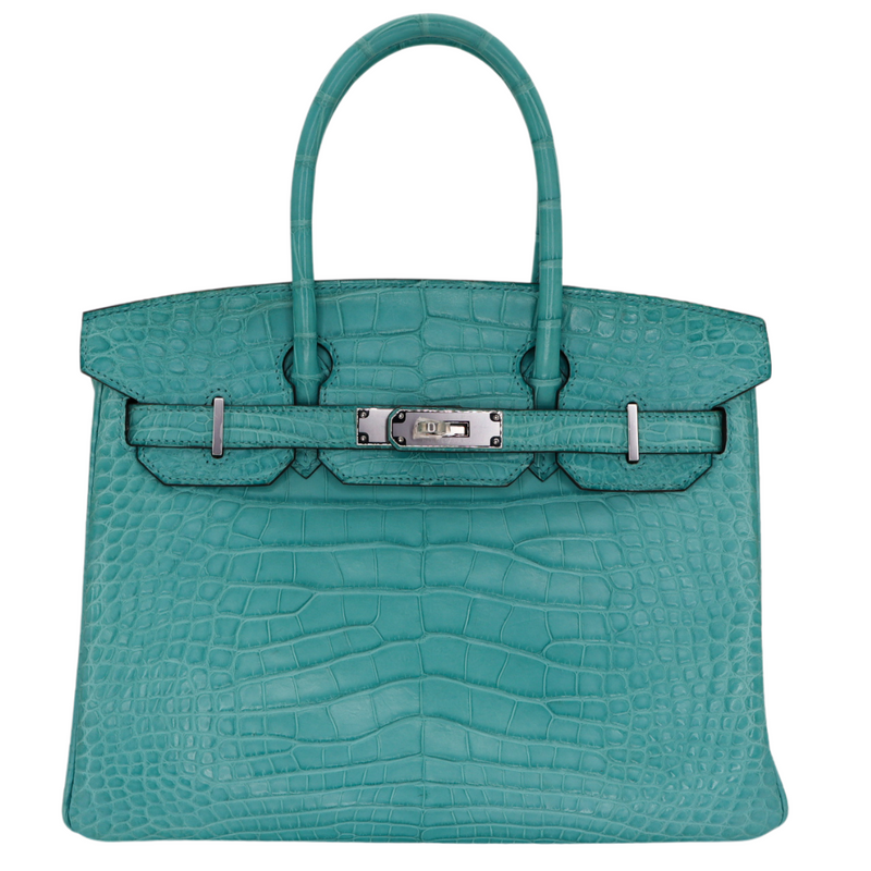 Hermès 30cm Birkin Bleu Saint Cyr Matte Alligator Palladium Hardware