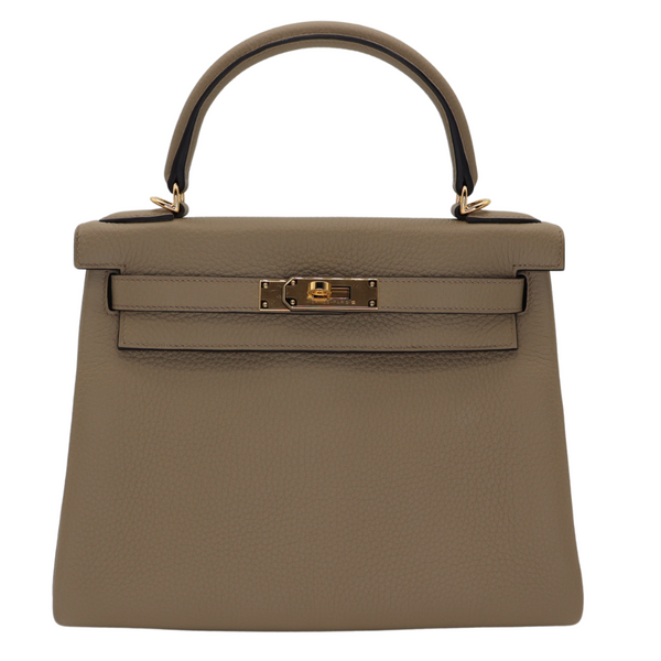 Hermès 28cm Kelly Retourne Beige Marfa Clemence Leather Gold Hardware