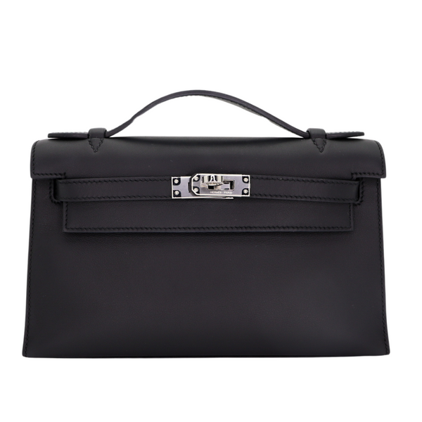 Hermès Kelly Pochette Black Swift Leather Palladium Hardware