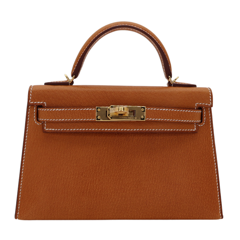 Hermès Mini Kelly II Sellier Toffee Porc Leather Gold Hardware